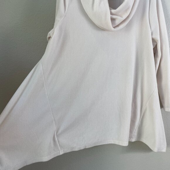 Soft Surroundings Womens Plus 1X Cowl Neck Sweater Top Waffle Knit Shirt Cream - Picture 8 of 10